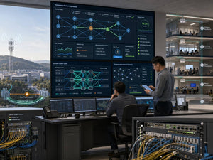 Huawei network engineers monitor autonomous operations, AI data center fabrics, optical protection and FTTR campus connectivity.