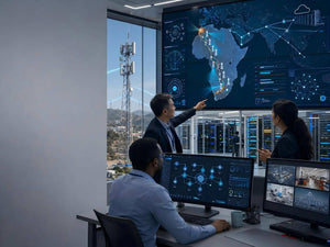 Huawei network engineers monitor African 8T8R coverage, microwave backhaul, AI operations and data center infrastructure.