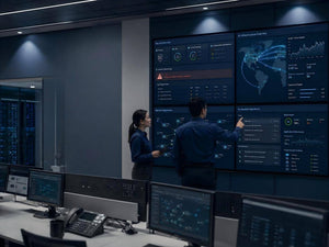 Editorial cover image showing Cisco-focused enterprise security monitoring, AI infrastructure growth, and network telemetry operations.