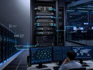 H3C networking news cover illustrating AI data center switching, high-speed optical networks, enterprise security and low-latency financial network infrastructure in August 2026.
