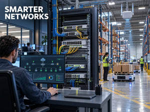 Ruijie October 2026 networking news cover illustrating modular enterprise switching, centralized network management, warehouse Wi-Fi 7 connectivity and modern business network infrastructure.
